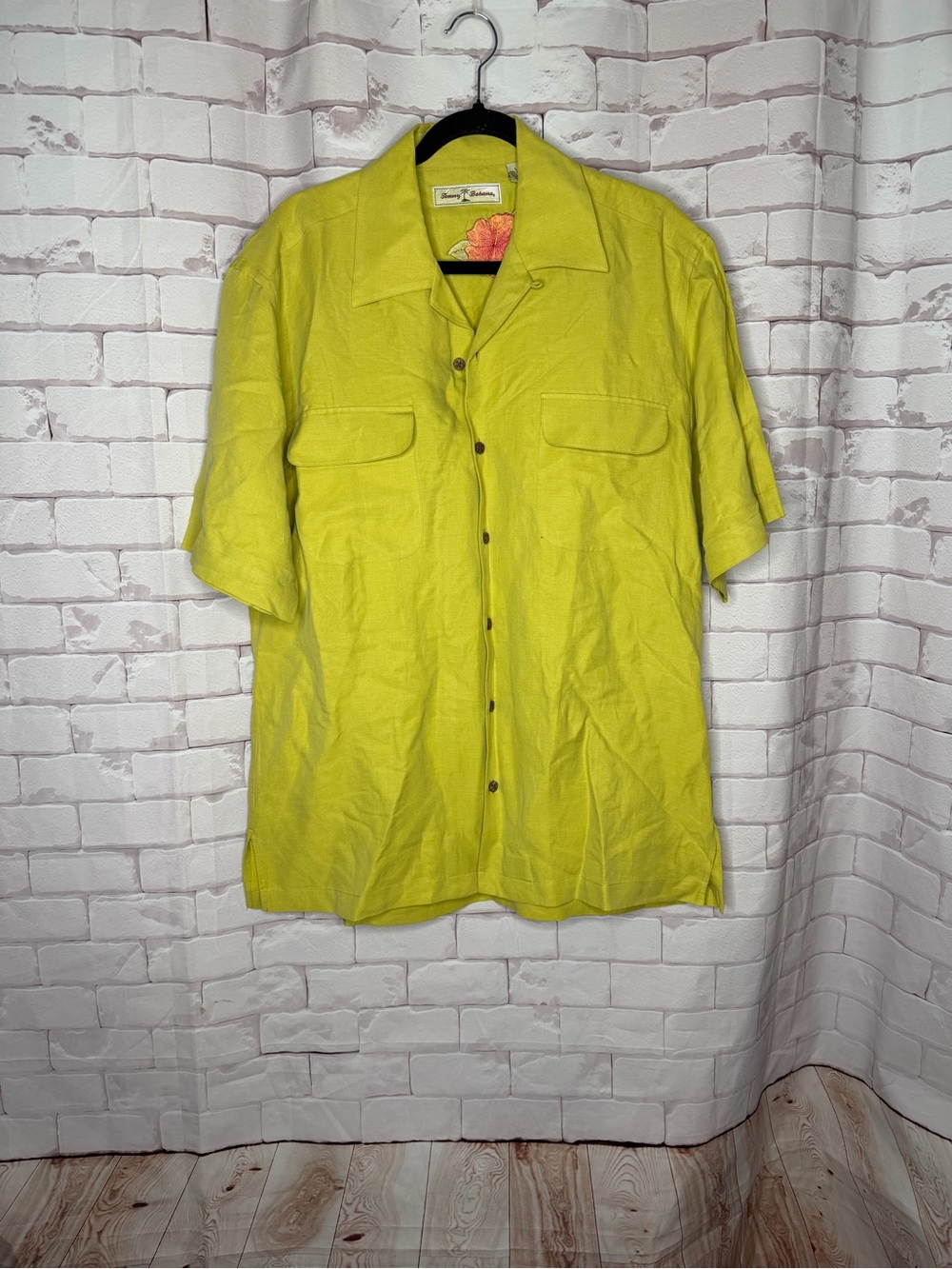 Tommy Bahama Linen Silk Camp Shirt | Men’s Large | Lime Green Tropical